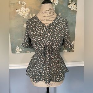 Green floral blouse